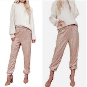 Anthropologie Melora Metallic Rose Gold Jogger Pants size medium NWT